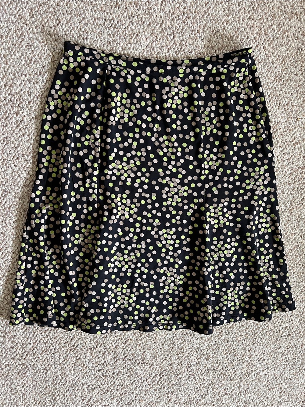 Talbots Black A-Line Skirt with Lime and Cream Polka Dots